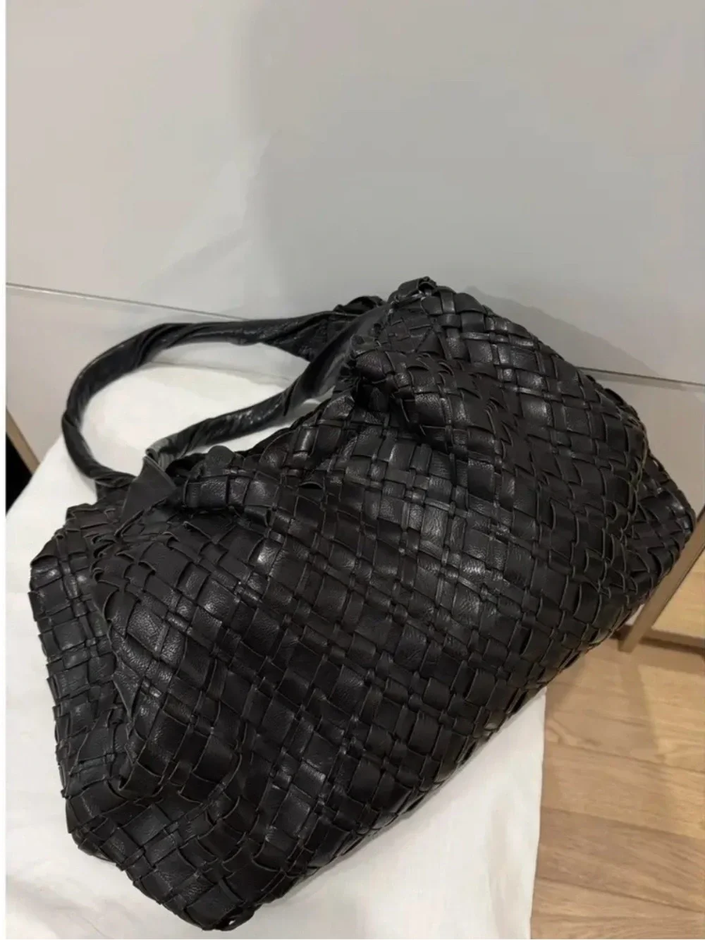 Massimo Dutti Black Woven Leather Tote